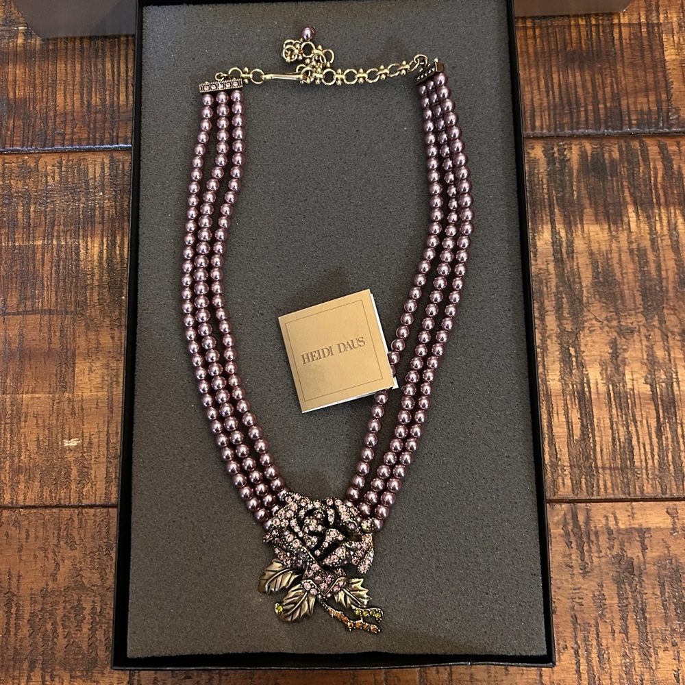 Heidi Daus Amethyst Beaded Necklace with Gold Floral Accents